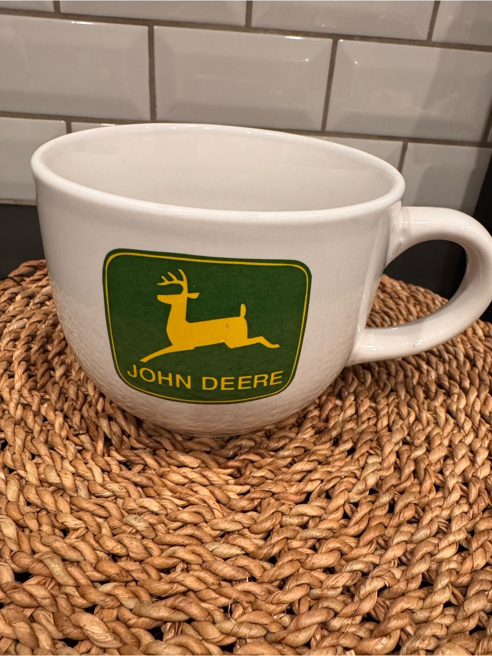 John Deere White Mug with Green and Yellow Logo